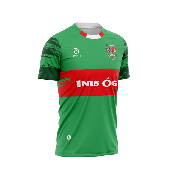 Inniskeen LGFA Jersey Green and Red Hooped Adults - Defy.ie