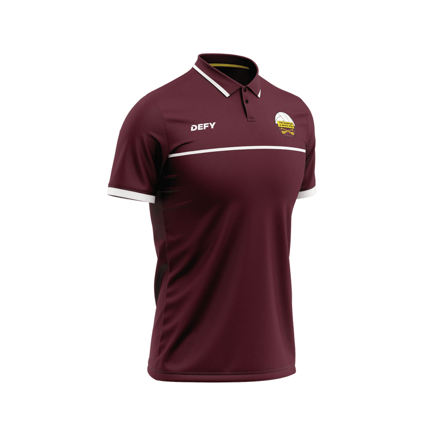 Maroon & White Pod Adults Polo - Defy.ie