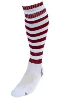 Maroon and White Hooped Full Length Sock